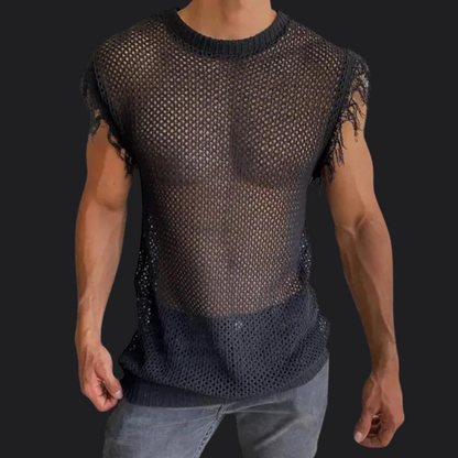 Edgy Fishnet Sleeveless Tee