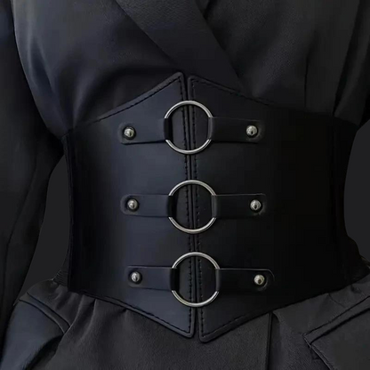 Riveting Black Faux-Leather Corset Belt