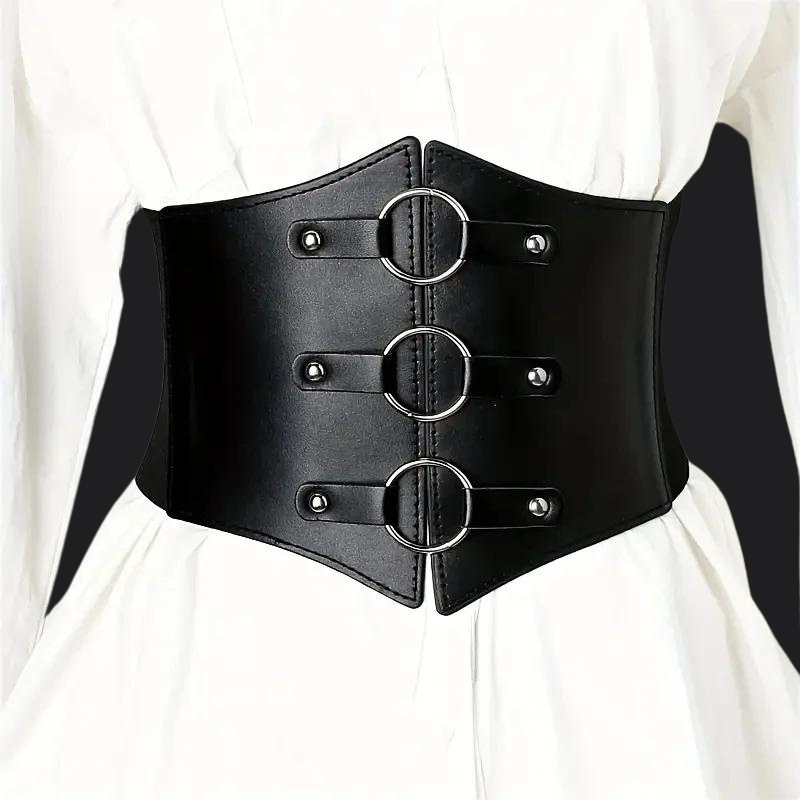 Riveting Black Faux-Leather Corset Belt