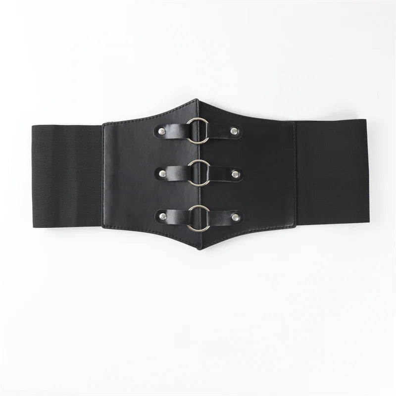 Riveting Black Faux-Leather Corset Belt