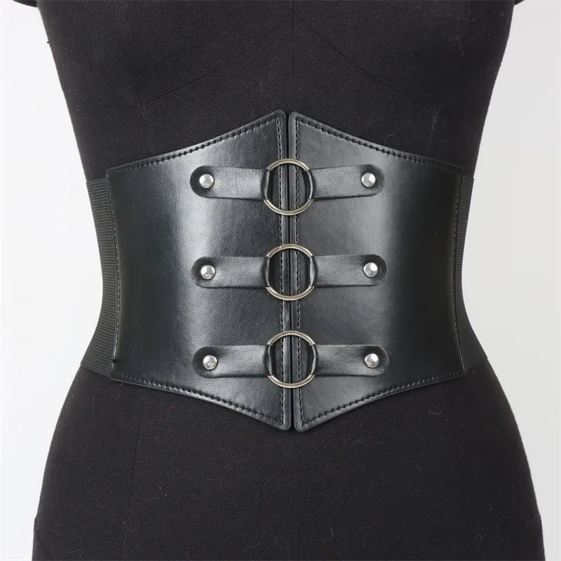 Riveting Black Faux-Leather Corset Belt