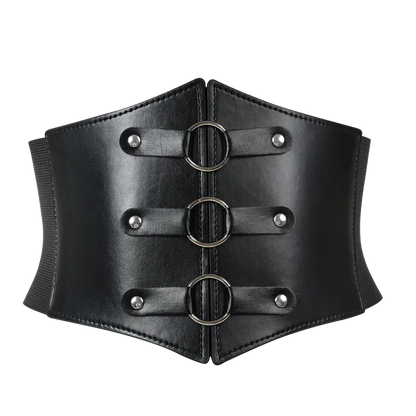 Riveting Black Faux-Leather Corset Belt